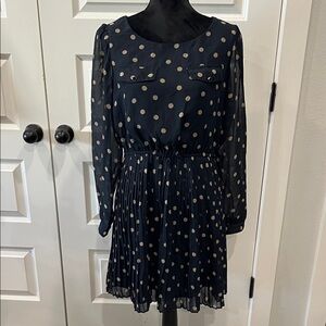 Navy Polka Dot Pleated Skirt Dress XL